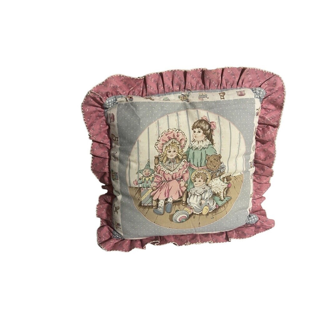 Vintage Handmade Quilted Girls Bear Pink Accent Pillow 80’s 15x15 RARE